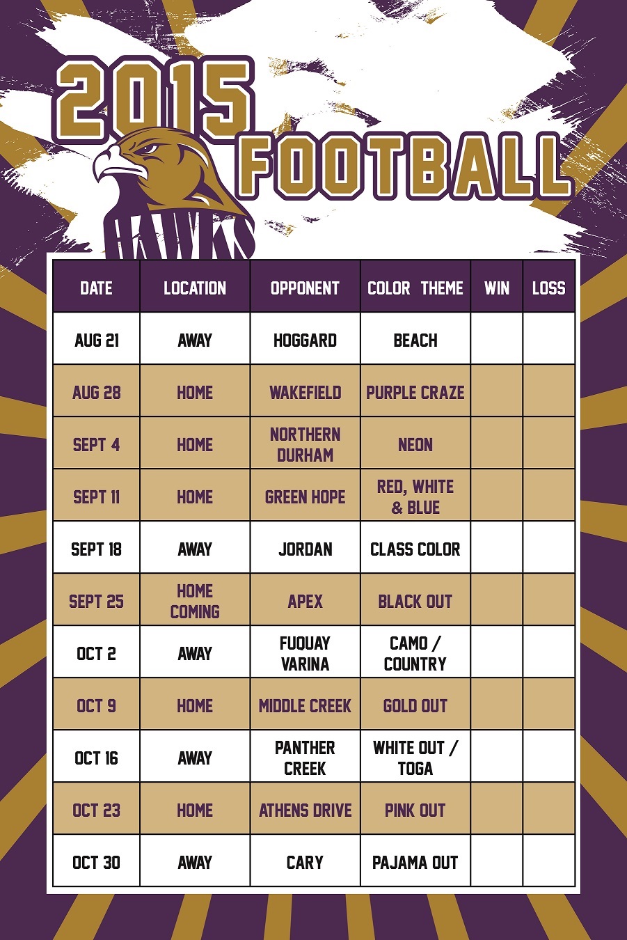 High School Football Schedule Win/Loss Poster | Graphic design services in eastern NC, Morehead